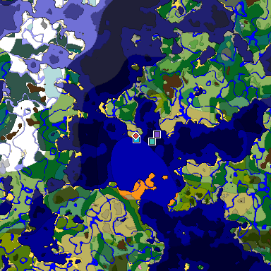 Predicted biome map of Java 1.20 seed 7585640535672320459 around estimated spawn