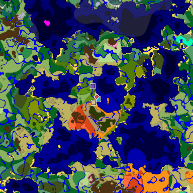 Predicted biome map of Java 1.20 seed 2714301310790104907 around estimated spawn