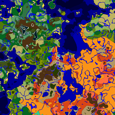 Predicted biome map of Java 1.20 seed -5207256765990701094 around estimated spawn