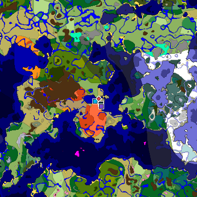 Predicted biome map of Java 1.20 seed -1594817007891714111 around estimated spawn
