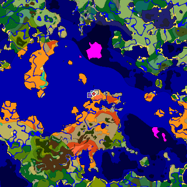 Predicted biome map of Java 1.20 seed -7731061847744301741 around estimated spawn