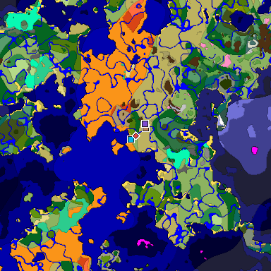 Predicted biome map of Java 1.20 seed 2182624982140514685 around estimated spawn