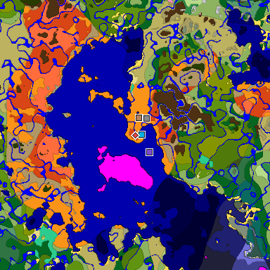 Predicted biome map of Java 1.20 seed -8661332132857448245 around estimated spawn