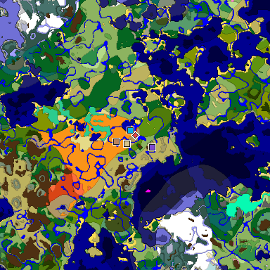 Predicted biome map of Java 1.20 seed -9154319744813052490 around estimated spawn