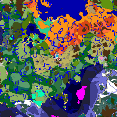 Predicted biome map of Java 1.20 seed -6535922777334438864 around estimated spawn