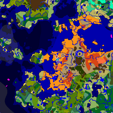 Predicted biome map of Java 1.20 seed 1299253300606213053 around estimated spawn