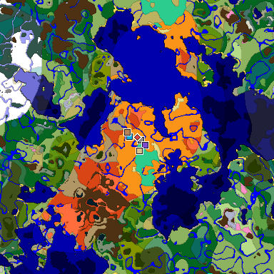 Predicted biome map of Java 1.20 seed 2119454740326183096 around estimated spawn