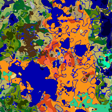 Predicted biome map of Java 1.20 seed -8892479555138390659 around estimated spawn