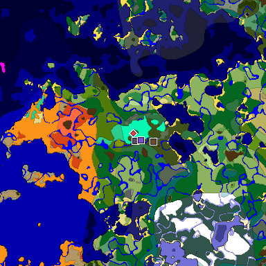 Predicted biome map of Java 1.20 seed 2045781365221595797 around estimated spawn