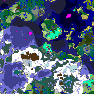 Predicted biome map of Java 1.20 seed -858032985028932 around estimated spawn