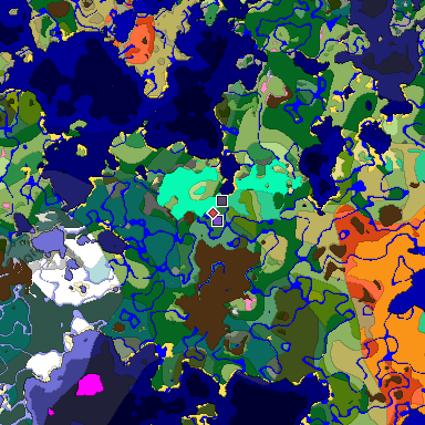 Predicted biome map of Java 1.20 seed 1767052483469489637 around estimated spawn