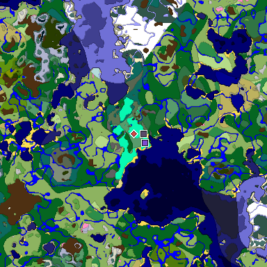 Predicted biome map of Java 1.20 seed 3363263990001295480 around estimated spawn