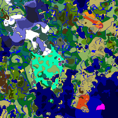 Predicted biome map of Java 1.20 seed 5874898382076507024 around estimated spawn