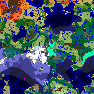 Predicted biome map of Java 1.20 seed 1667210789180510490 around estimated spawn