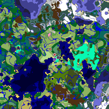 Predicted biome map of Java 1.20 seed -160593672228922660 around estimated spawn