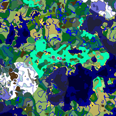 Predicted biome map of Java 1.20 seed 1100184558092403584 around estimated spawn