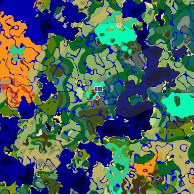 Predicted biome map of Java 1.20 seed 1323969795064727344 around estimated spawn