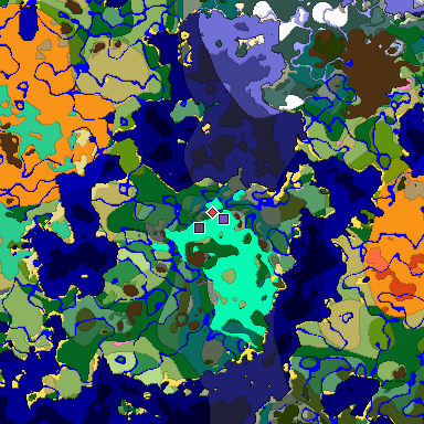 Predicted biome map of Java 1.20 seed 5576217114657357602 around estimated spawn