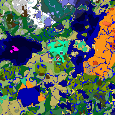 Predicted biome map of Java 1.20 seed 5751322284477386368 around estimated spawn