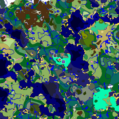 Predicted biome map of Java 1.20 seed 8740185982624448799 around estimated spawn