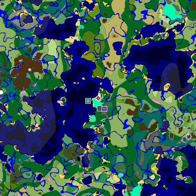 Predicted biome map of Java 1.20 seed 3851050119147660097 around estimated spawn