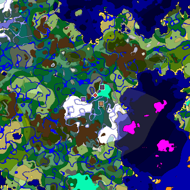 Predicted biome map of Java 1.20 seed 3007624707224082729 around estimated spawn