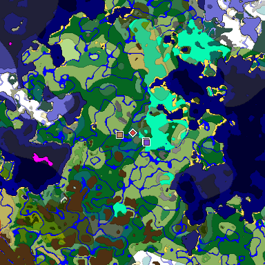 Predicted biome map of Java 1.20 seed 1083830100026752236 around estimated spawn