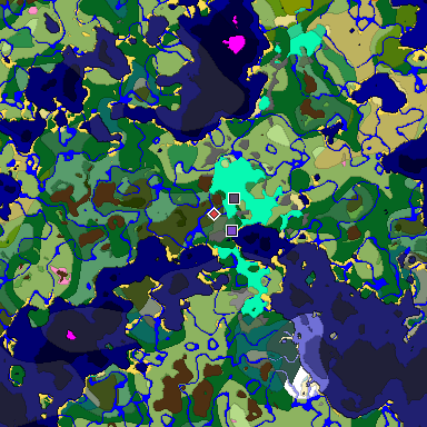 Predicted biome map of Java 1.20 seed 907929755243765833 around estimated spawn