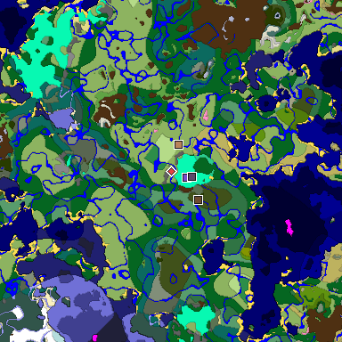 Predicted biome map of Java 1.20 seed 181959785442204761 around estimated spawn