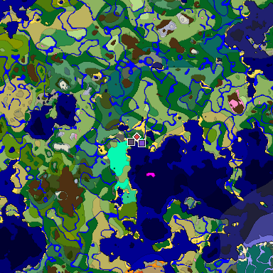 Predicted biome map of Java 1.20 seed -5609742331023034841 around estimated spawn