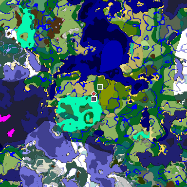Predicted biome map of Java 1.20 seed 8486592499255866715 around estimated spawn