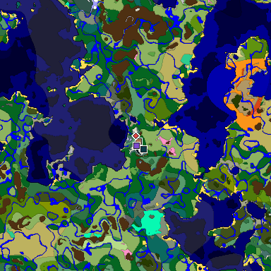 Predicted biome map of Java 1.21.4 seed 2960913271883502783 around estimated spawn