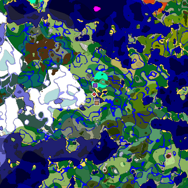 Predicted biome map of Java 1.21.4 seed -6321491015570743465 around estimated spawn