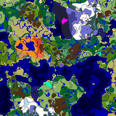 Predicted biome map of Java 1.21.4 seed -2025370111628737474 around estimated spawn