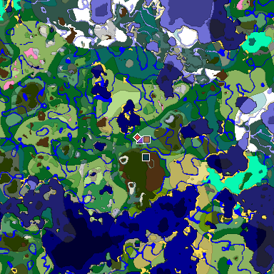 Predicted biome map of Java 1.21.4 seed -1170493598367568727 around estimated spawn