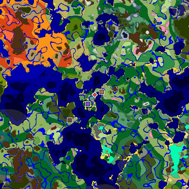 Predicted biome map of Java 1.21.4 seed 529744497455220377 around estimated spawn