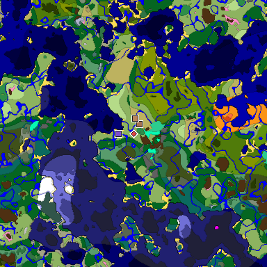 Predicted biome map of Java 1.21.4 seed 6634922700127404853 around estimated spawn