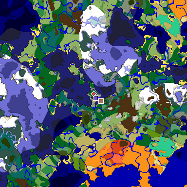 Predicted biome map of Java 1.21.4 seed 2417541958288665573 around estimated spawn