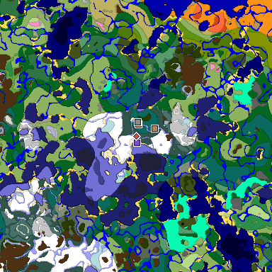 Predicted biome map of Java 1.21.4 seed 538939007744672577 around estimated spawn