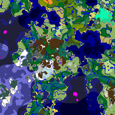Predicted biome map of Java 1.21.4 seed -684561475236227633 around estimated spawn