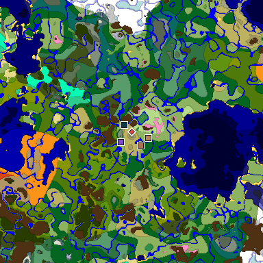 Predicted biome map of Java 1.21.4 seed 1387279984037624367 around estimated spawn