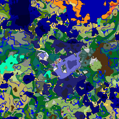 Predicted biome map of Java 1.21.4 seed 7925456749774967186 around estimated spawn