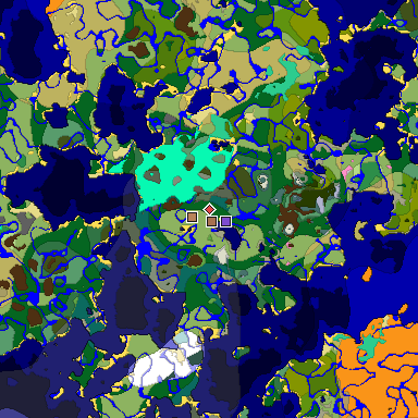 Predicted biome map of Java 1.21.4 seed -5386996117864667588 around estimated spawn