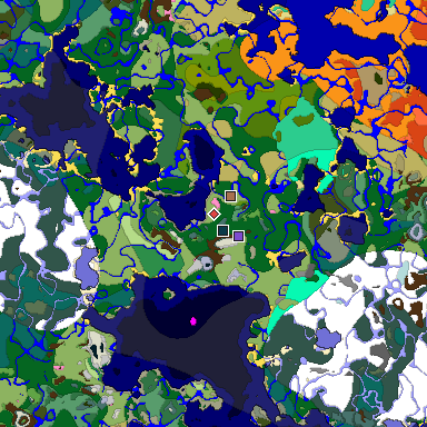 Predicted biome map of Java 1.21.4 seed -359482708697892565 around estimated spawn