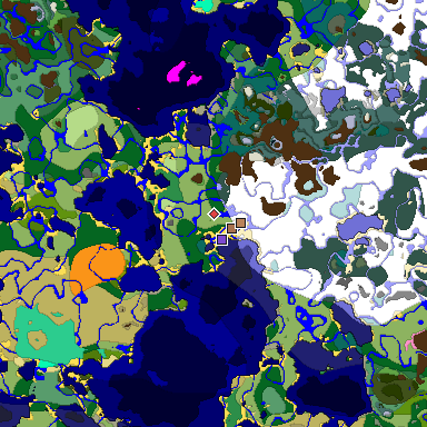 Predicted biome map of Java 1.21.4 seed 696444384457874432 around estimated spawn