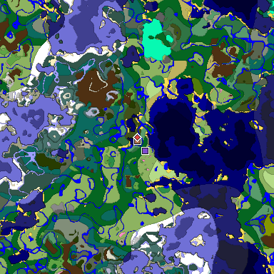 Predicted biome map of Java 1.21.4 seed 3128127837404387642 around estimated spawn