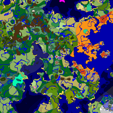 Predicted biome map of Java 1.21.4 seed 3792562673123251533 around estimated spawn