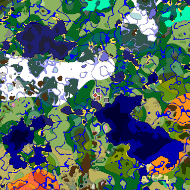 Predicted biome map of Java 1.21.4 seed -610332138914576121 around estimated spawn