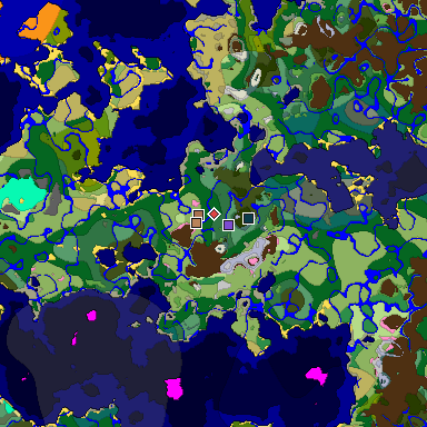 Predicted biome map of Java 1.21.4 seed 1232880228354657400 around estimated spawn