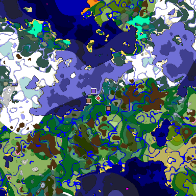 Predicted biome map of Java 1.21.4 seed -8589904568759457484 around estimated spawn